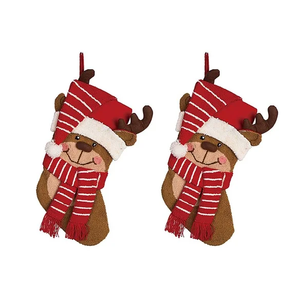 Glitzhome Hooked 3D Reindeer Stocking (Set of 2) Multi