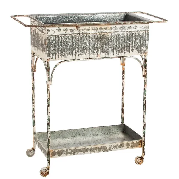 Evergreen Enterprises White Washed Galvanized Metal 2-Tier Cart, 30.9 x 32.1 x 14.4 inches