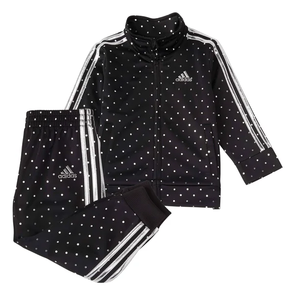 Adidas Little Girls& Dot Tricot Jacket and Pants Track Set, 2T, Black