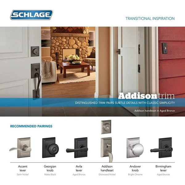 Schlage F51-FLA-ADD Flair Single Cylinder Keyed Entry Door Lever Set - Antique Pewter