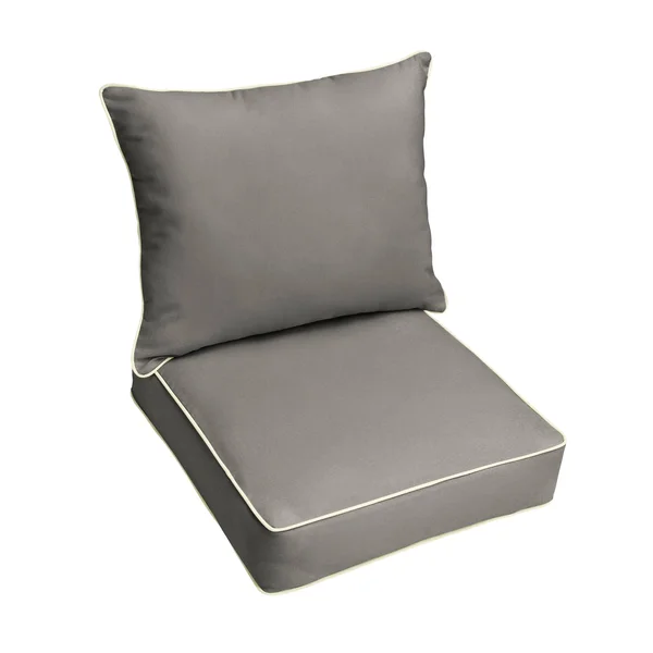 Humble and Haute Sunbrella Charcoal Grey with Ivory Indoor/Outdoor Chair Cushion and Pillow Set, Corded