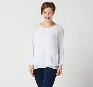 Laurie Felt Pleated Chiffon Top, Size Medium, Navy