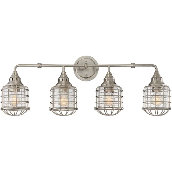 Bathroom Vanity 4 Light with Satin Nickel Finish Incandescent Bulbs 34 inch 400 Watts