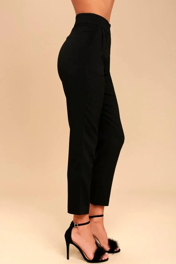 Lulus - Kick It Black High-Waisted Trouser Pants, Size Small, 100% Polyester