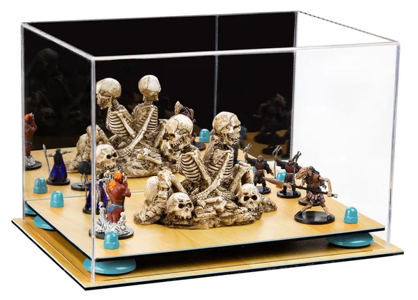 Versatile Deluxe Acrylic Display Case - Medium Rectangle Box with Mirror, Blue Risers and Wood Floor 12x22 x 8.25x22 x 8x22 (A00