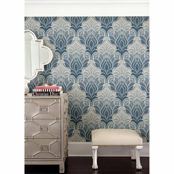 Kenneth James Azmaara Twill Damask Wallpaper, Blue