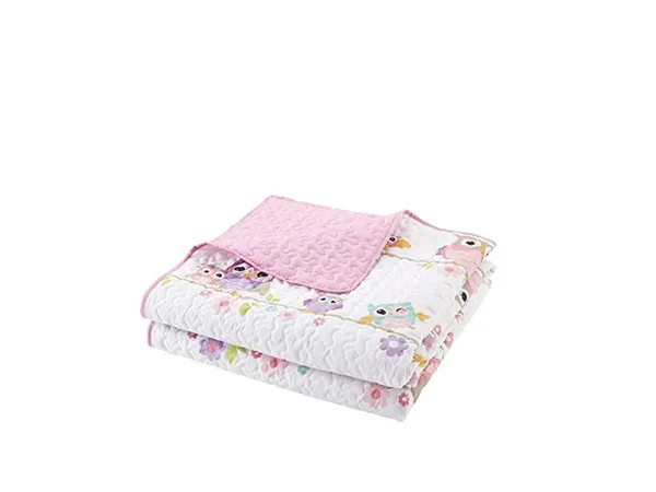 Comfort Spaces - Howdy Hoots Kids Bedspread Mini Quilt Set - 3 Piece - Pink White - Teens/Girls - Owl Print - Queen size - Includ