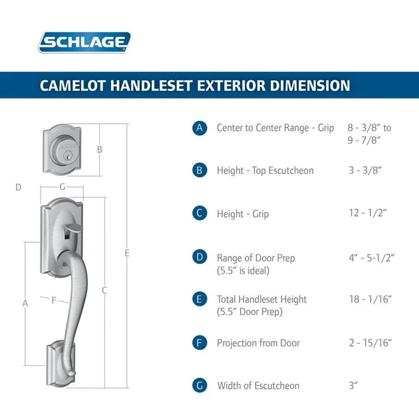Schlage Camelot Handleset with Double Cylinder Deadbolt and Siena Knob, Bronze