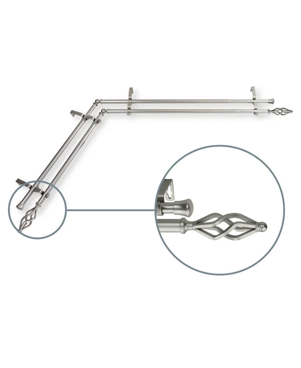 Rod Desyne 4741-485-CORNER Marquise 48-84 in. Corner Window Double Curtain Rod in Satin Nickel - Polished - Contemporary & Mo