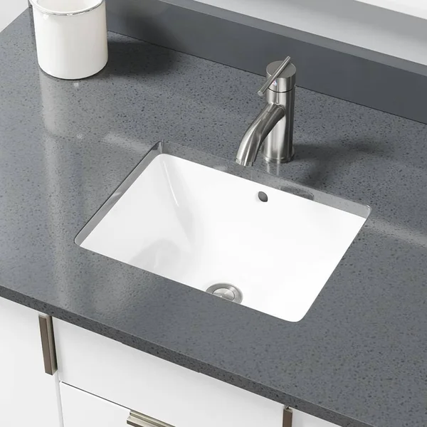Rene R2-1007-W-PUD-BN Porcelain Undermount Bathroom Sink and Pop-Up Drain