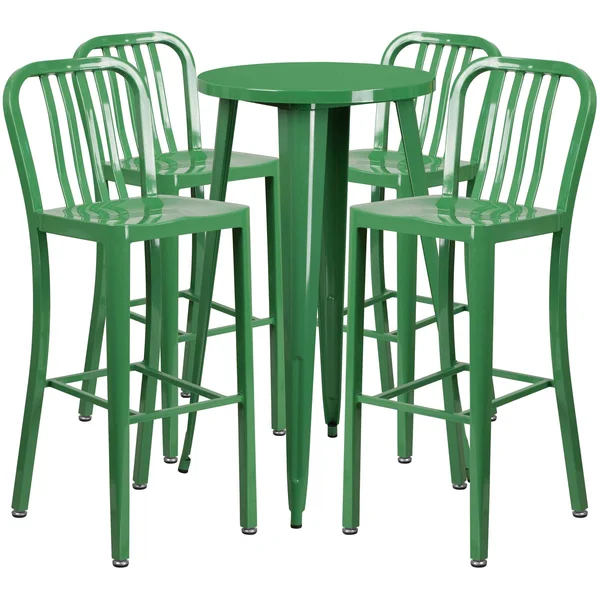 Flash Furniture 24&& Round Green Metal Indoor-Outdoor Bar Table Set with 4 Vertical Slat Back Stools