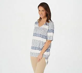 Belle by Kim Gravel Variegated StripedSide Knot Top - Size 3X, Indigo