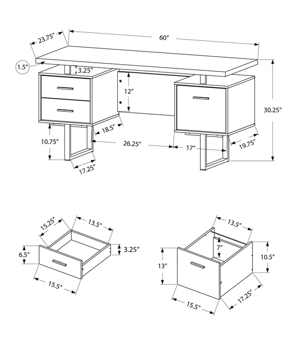 23.75x22 x 60x22 x 30.25x22 Brown Black Particle Board Hollow Core Metal Computer Desk