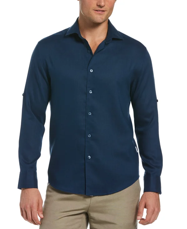 Cubavera Men's Travelselect Long Sleeve Shirt in Insignia Blue - Size Small, Linen Blend