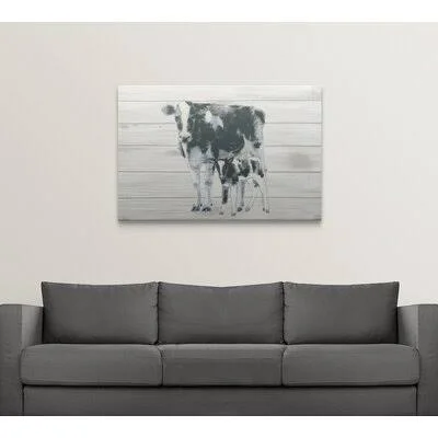Clairborn &Cow and Calf on Wood& by Emily Adams Painting Print August Grove Format: Canvas - Size: 32x22 H x 48x22 W x 1.5x22 D