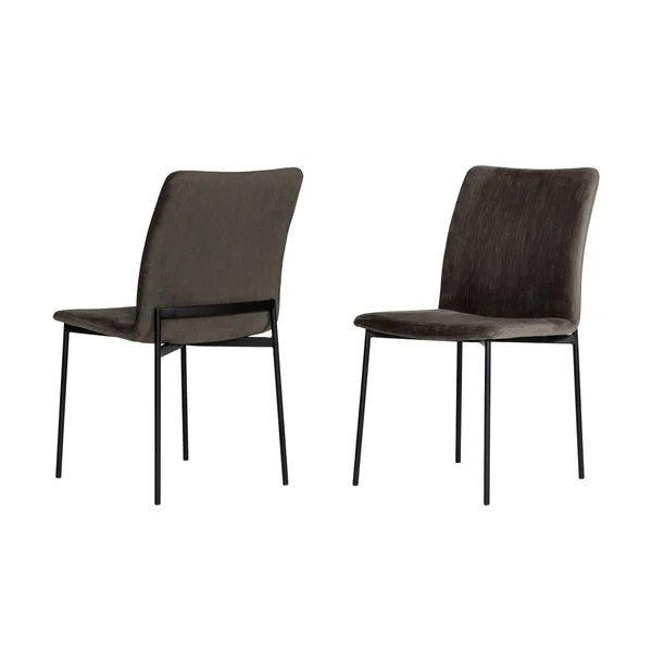 Saltoro Sherpi Sleigh Design Fabric Dining Chair with Metal Legs - Set of 2, Gray