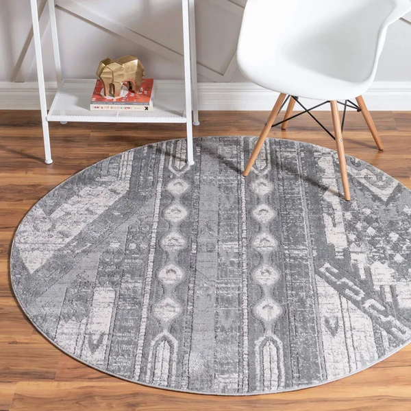 Southwestern Grand Canyon Aztec Area Rug 4 ft Square, Gray