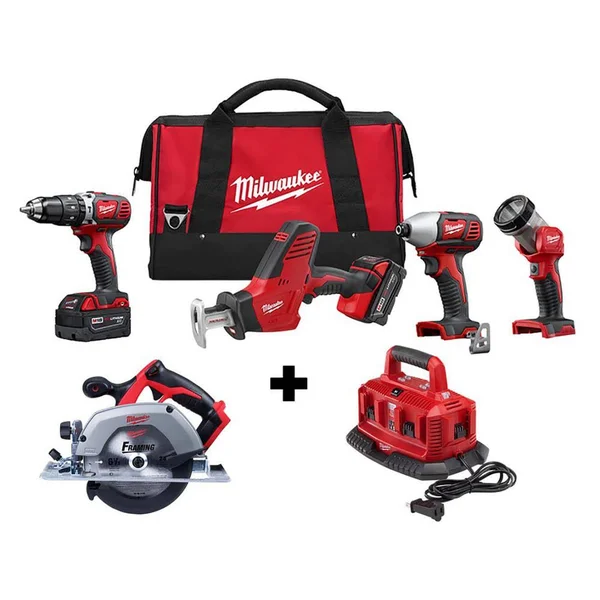 Milwaukee M18 18-Volt Lithium-Ion Cordless Combo Tool Kit (4-Tool) with Free M18 6-1/2 in. Circular Saw and 6-Port Charger 2695
