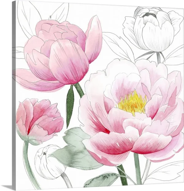 May Peonies I, Canvas Wall Art, 16x16, Great Big Canvas
