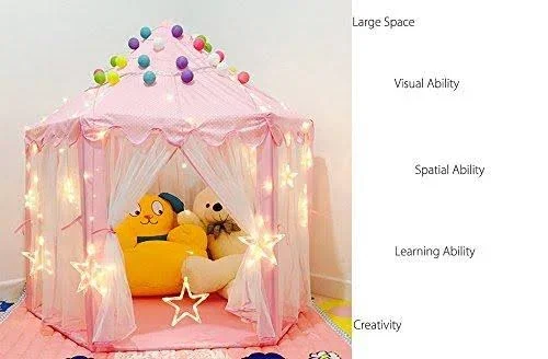 BESUNTEK Children Play Tent - Pop Up Princess Castle Playhouse for Boys, Girls, Toddlers, Indoor Outdoor Use Princess Tent, Pink