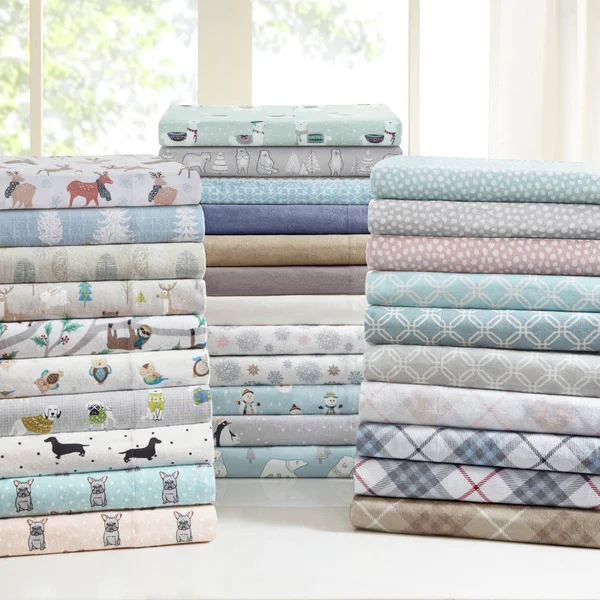True North by Sleep Philosophy Cozy Flannel Sheet Set Aqua French Bulldog, Cal King