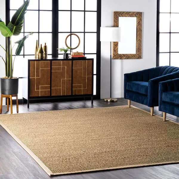 nuLOOM Elijah Seagrass Natural Area Rug, 8& Round, Navy