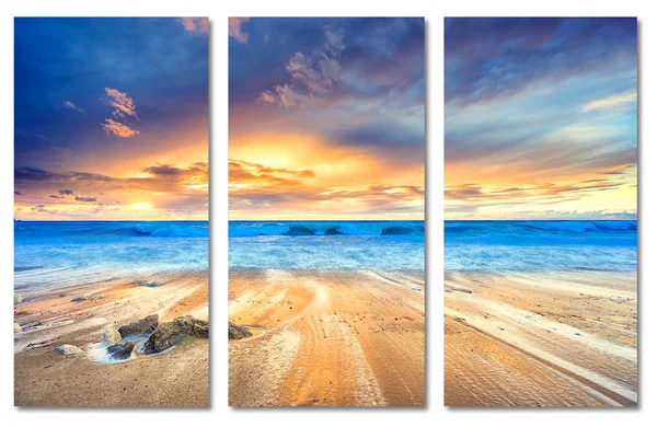 36 x 24 - Gorgeous Beach Sunset Canvas Print Wall Art. 3 Panel Split, Triptych Decoration for Home or Office