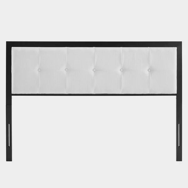Waldorf Modern White Fabric Button Tufted Upholstered Twin Size Metal Headboard