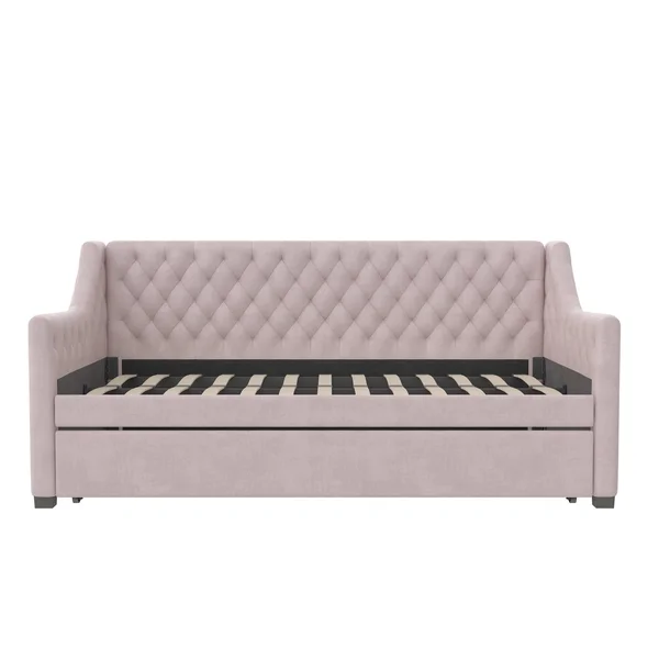 Little Seeds Ambrosia Upholstered Daybed With Trundle, Pastel Pink