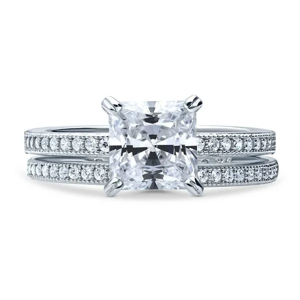 Berricle Sterling Silver Princess Cut Cubic Zirconia CZ Solitaire Wedding Engagement Ring Set 2.2 CTW Size 6.5