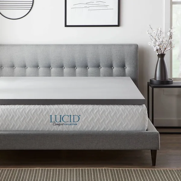Lucid Comfort Collection Bamboo Charcoal and Aloe Memory Foam Topper - Gray Twin XL 4 inch 21015585