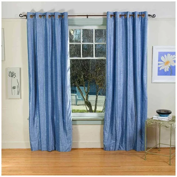 Light Blue Ring - Grommet Top Velvet Curtain, Drape, Panel - Piece