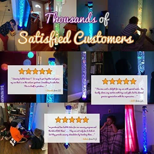 SensoryMoon 3.9 ft Bubble Tube Floor Lamp W 10 Fish - 20 Color Remote and Tall Water Tower Tank Is Best LED Aqua Night Light for