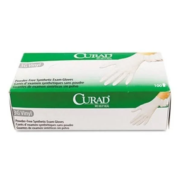 Curad 3G Synthetic Vinyl Exam Gloves, Powder-Free, Medium, 100/Box