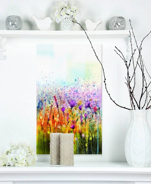 Abstract Cosmos of Colorful Flowers - Large Flower Canvas Wall Art - Red - 12 in. Wide x 20 in. High