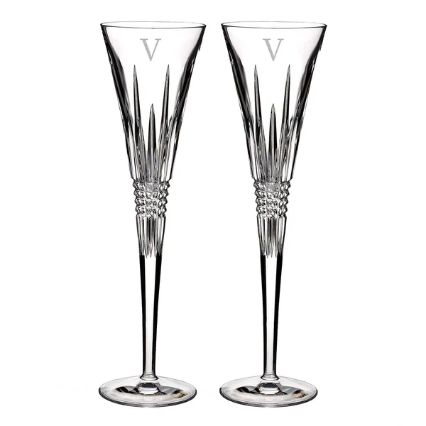 Waterford Lismore Diamond Monogram Block Toasting Flute - Set of 2 - V
