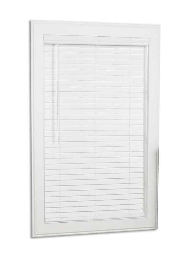 Allen + Roth 2-in Slat Width 26.25-in x 72-in Cordless White Faux Wood Room Darkening Full-view Standard Horizontal Blinds, 18J