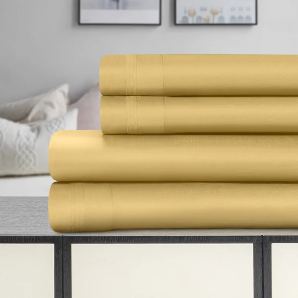 Egyptian Cotton 1500 Thread Count Solid Sheet Set, Gold, Full