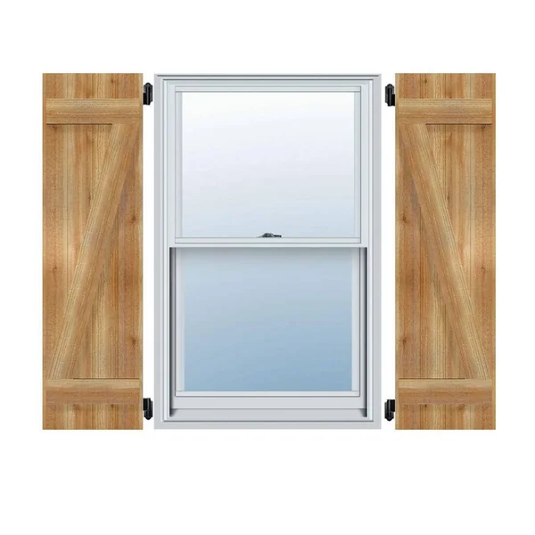 20 1/4x22W x 40x22H TimberCraft Six 3 3/8x22 Boards Joined Board-n-Batten Shutters w/Z-Bar - Rough Sawn Western Red Cedar (Per Pa
