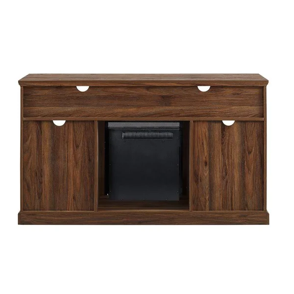 Pemberly Row 58x22 Classic Glass Door Highboy Fireplace TV Stand in Dark Walnut - PR-4753-2138585