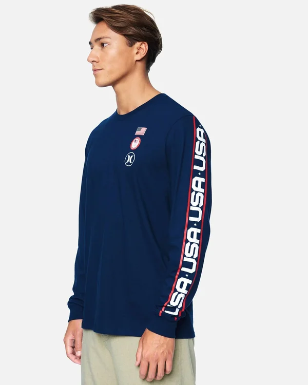 Hurley Men's Premium USA Long Sleeve T-Shirt, Large, Blue
