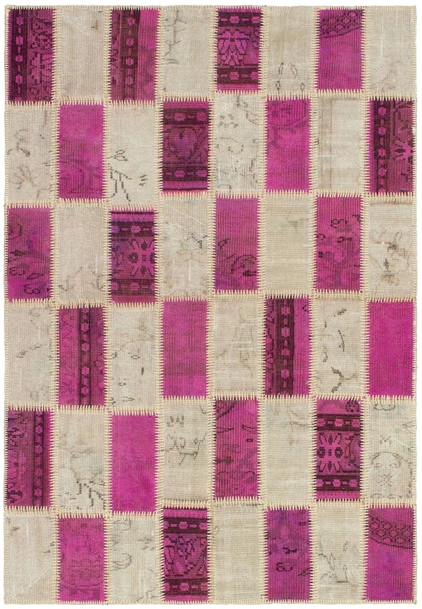 Hand-Knotted Color Transition Patch Dark Pink, Light Khaki Wool Rug 4&3x22 x 6&3x22