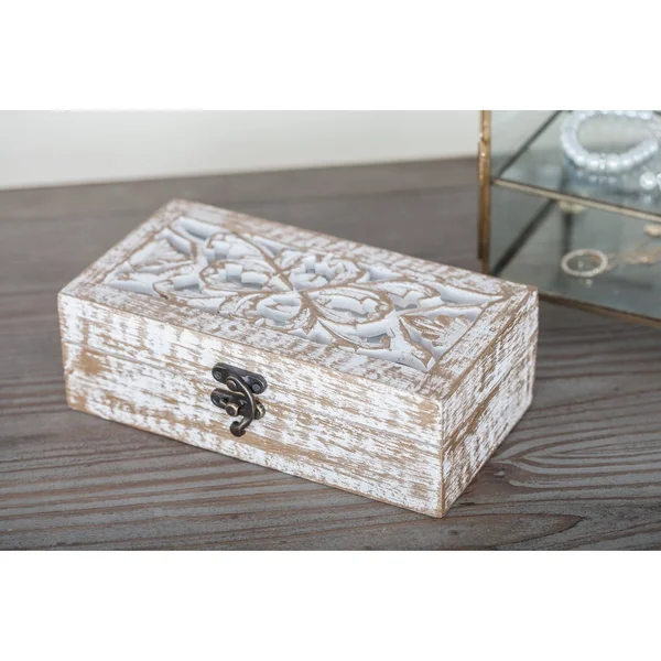 Zimlay Natural Carved Wooden Set of 3 Filigree Boxes 96093