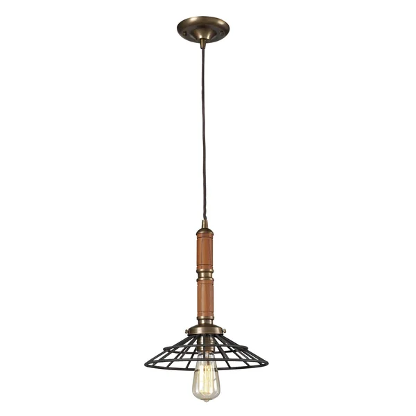 Elk Lighting 65138-1 Spun Wood 1 Light Pendant Vintage Brass, Vintage Rust