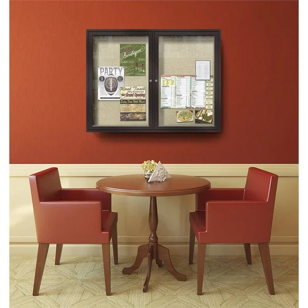 Ghent 48x22x60x22 2-Door Bronze Aluminum Frame Enclosed Vinyl Bulletin Board - Silver