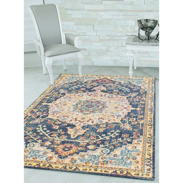 Westfield Home Versailles Amberley Blue Runner Rug - 2&7 inch x 7&2 inch, Beige