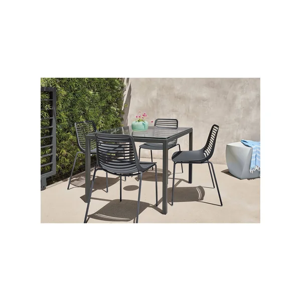 Room & Board, Modern Parsons 4 Person Patio Table w/ Leg 1.5x22 in Orange, 36W 36d 29h, Orange Recycled HDPE Top w/ Ocean