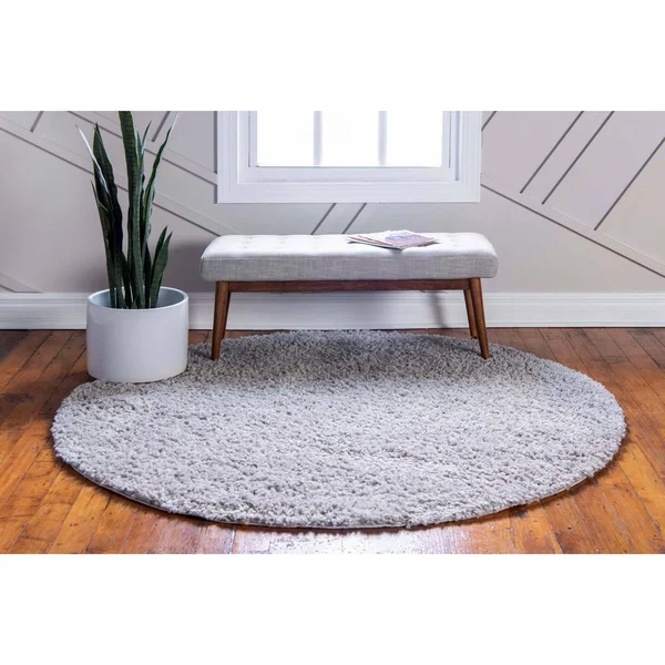 Unique Loom Davos Shag Sterling Gray 6 ft. x 6 ft. Round Area Rug