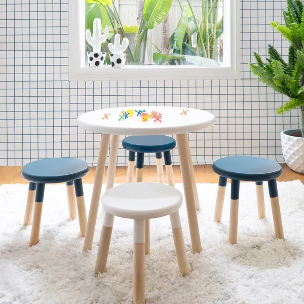 Peewee Round Kids Table - Walnut/Mint, 23.5x22 Small