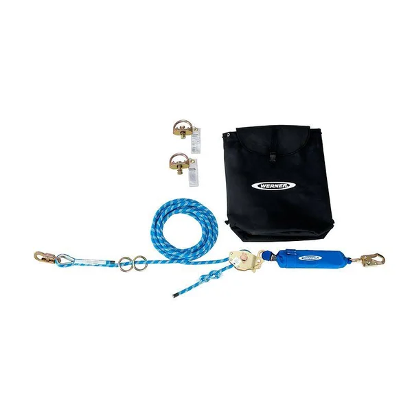 Werner L120030 30ft 2-Man Rope Horizontal Lifeline System, D-Bolt ANCHOR, Rope Tensioner